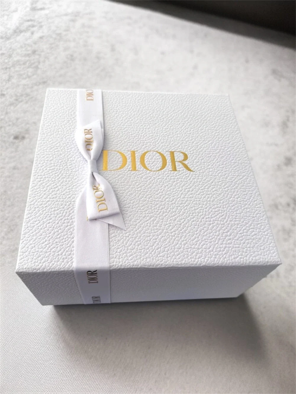 Dior White Box with Gold Logo and Satin Ribbon